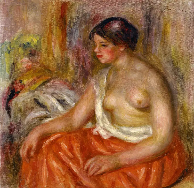 Zittende vrouw met blote borst - Pierre-Auguste Renoir