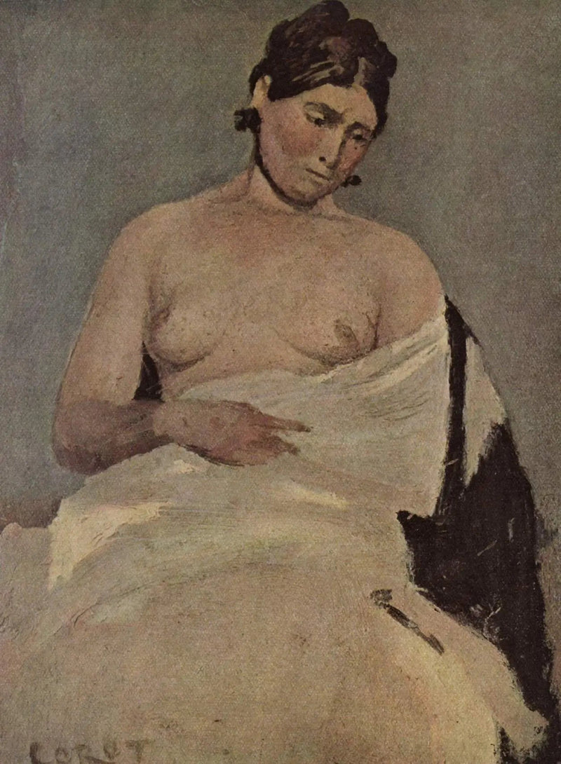 Zittende vrouw zonder bovenkleding - Jean-Baptiste Camille Corot