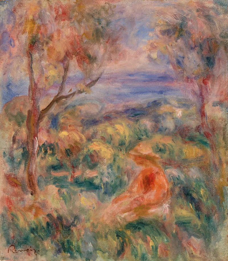 Zittende vrouw met de zee in de verte (Zittende vrouw aan de zee) - Pierre-Auguste Renoir