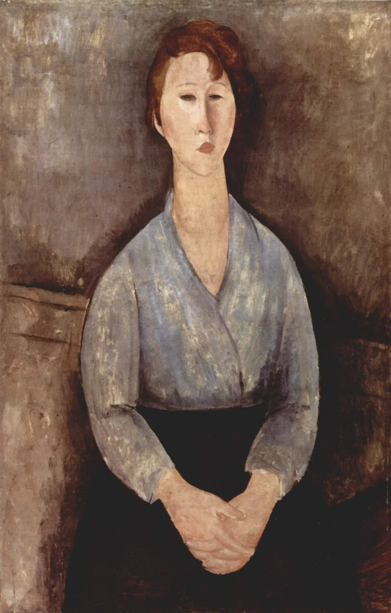 Vrouw zittend met een blauwe blouse - Amedeo Modigliani
