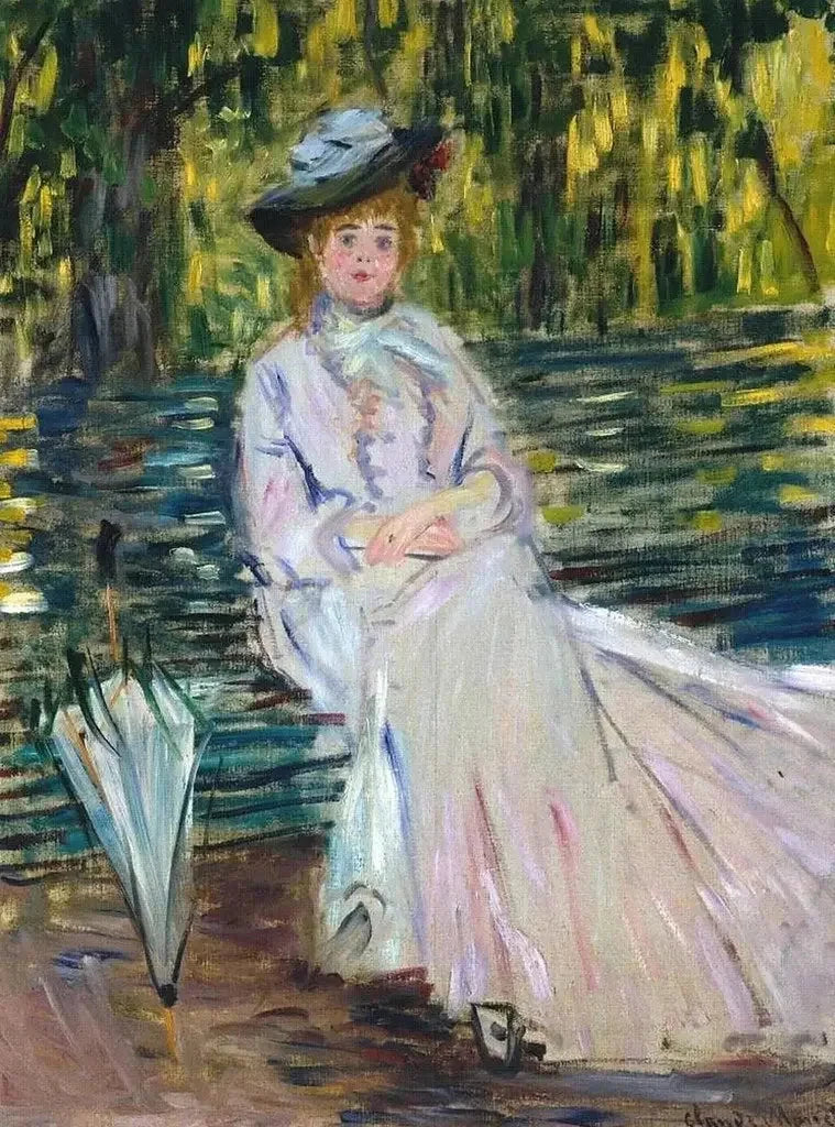 Vrouw zittend op een bankje W343 - Claude Monet