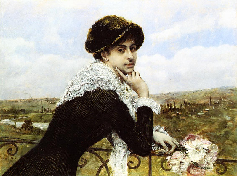 Vrouw op balkon - Norbert Gœneutte
