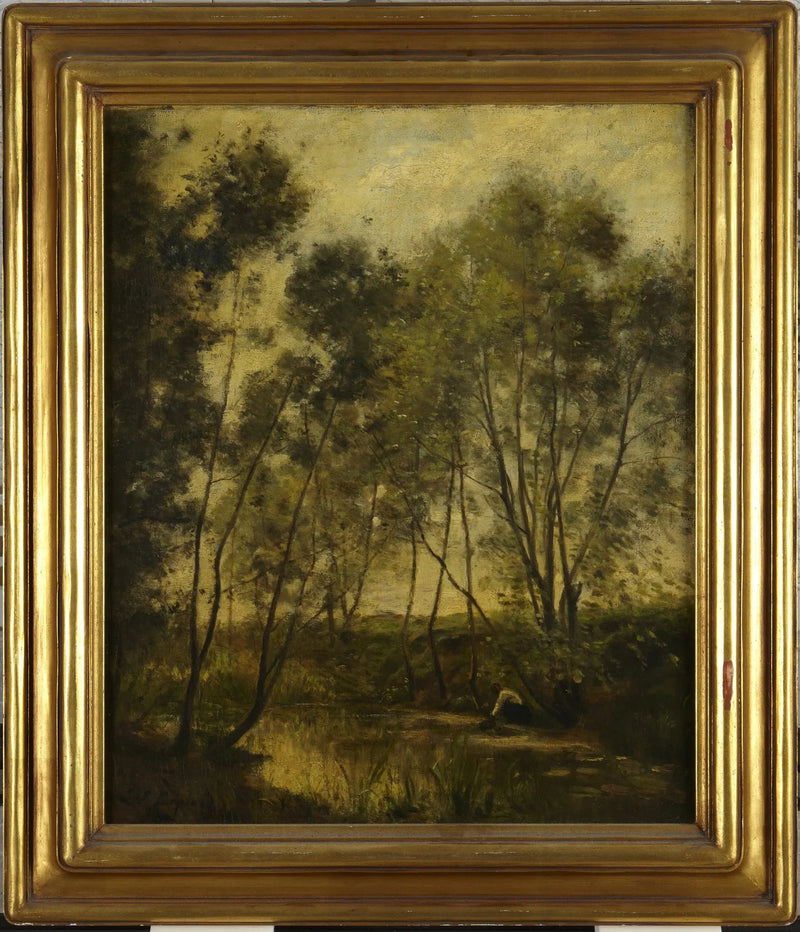 Vrouw aan de rand van een beek - Stanislas Lépine