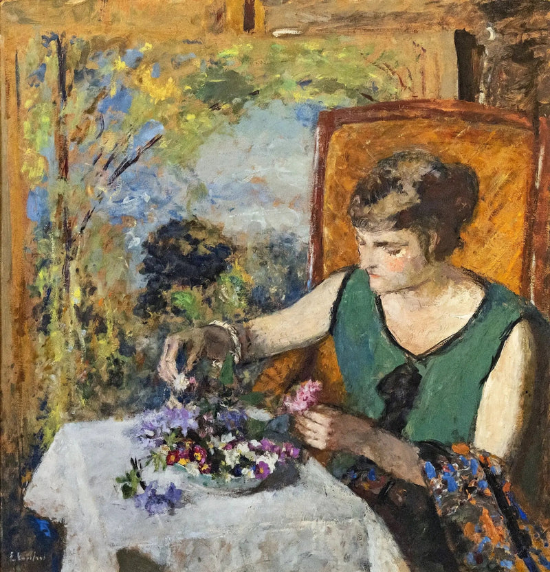 Vrouw met boeket - Édouard Vuillard