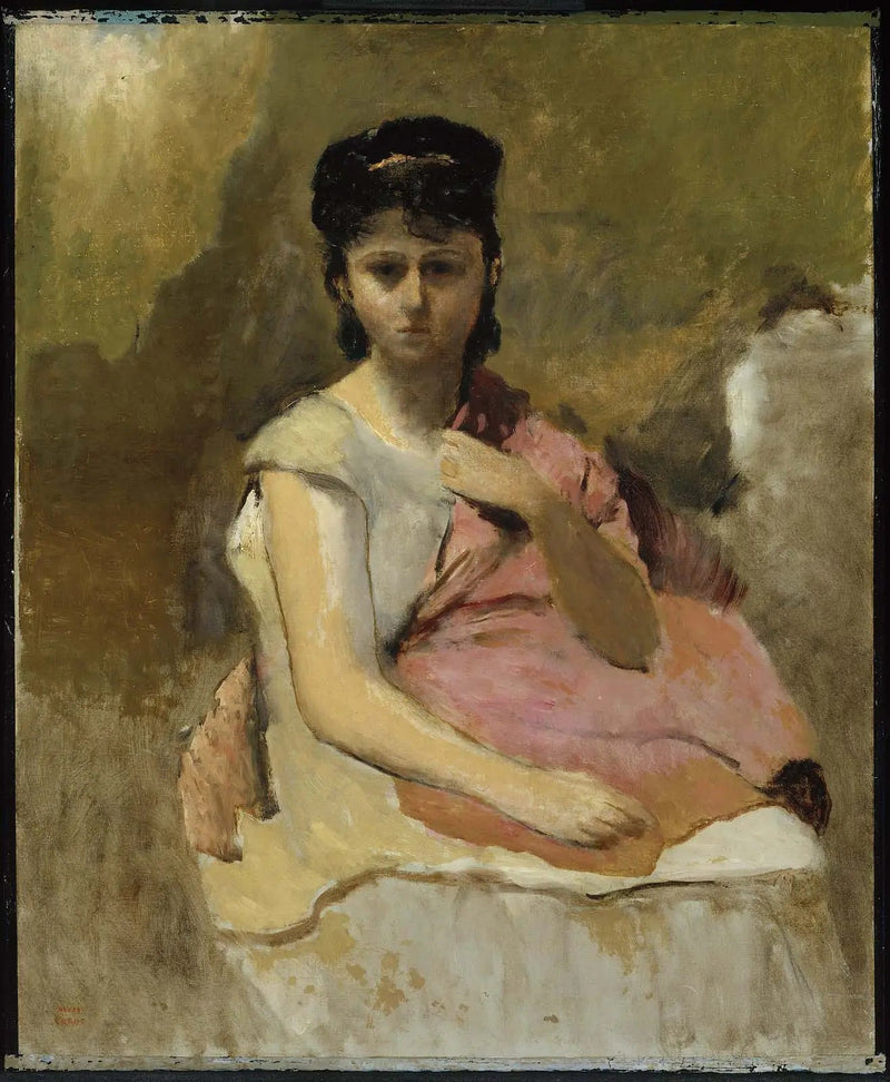 Vrouw met roze sjaal - Jean-Baptiste Camille Corot