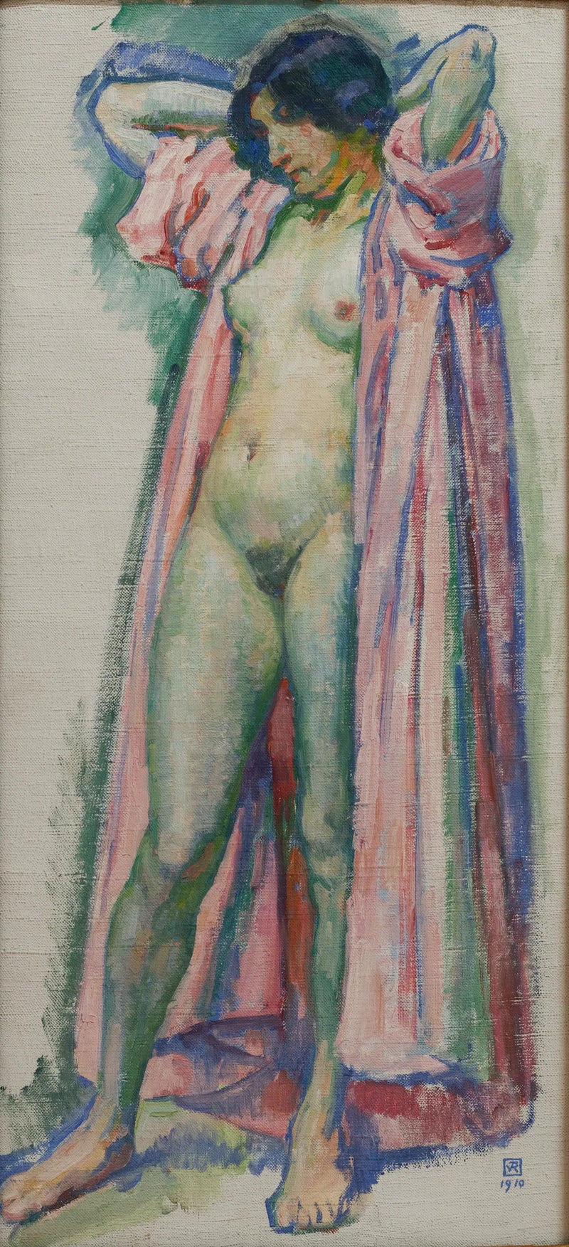 Vrouw in roze badjas - Théo van Rysselberghe