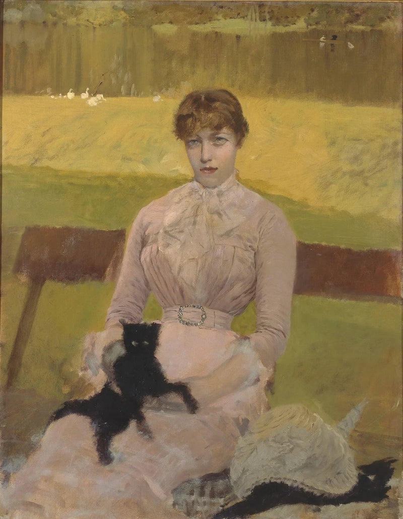 Vrouw met kleine zwarte kat - Giuseppe De Nittis