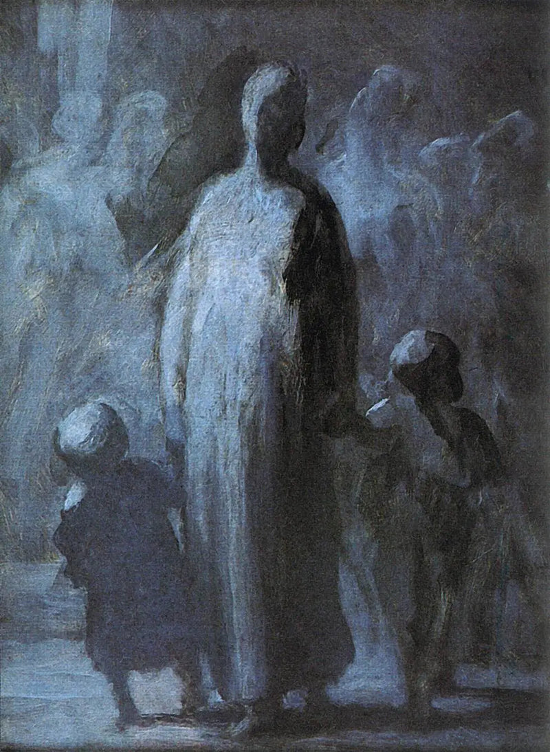 Vrouw met twee kinderen - Honoré Daumier