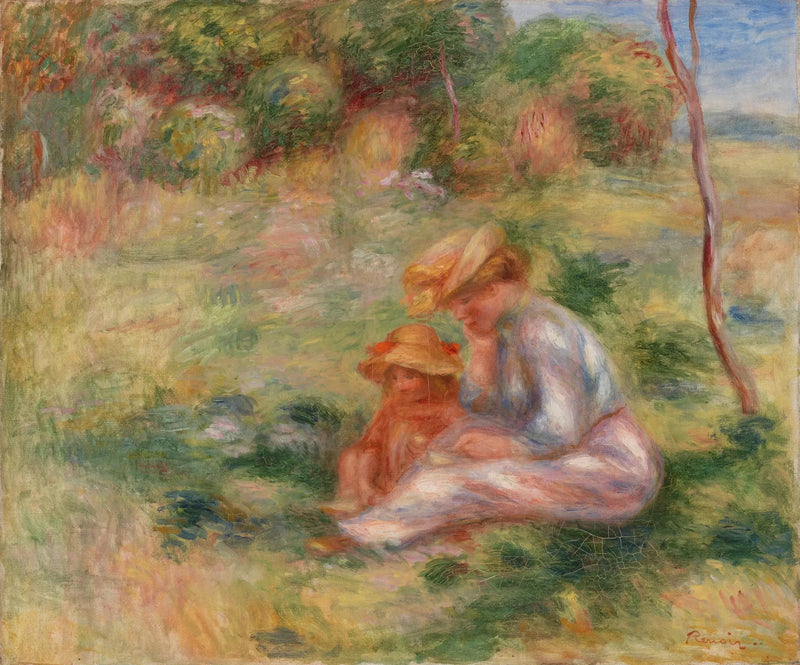 Vrouw met kind op het gras - Pierre-Auguste Renoir
