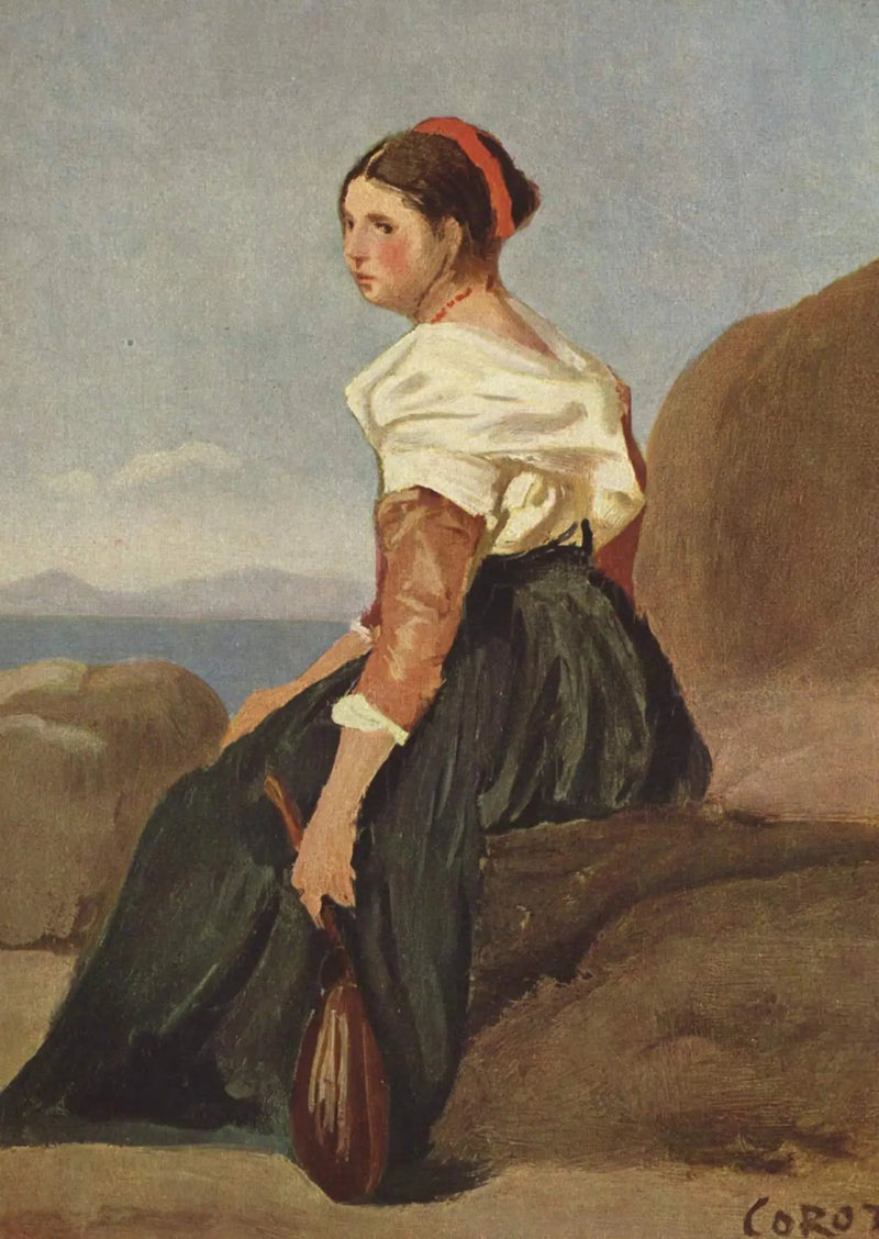 Vrouw met mandoline - Jean-Baptiste Camille Corot