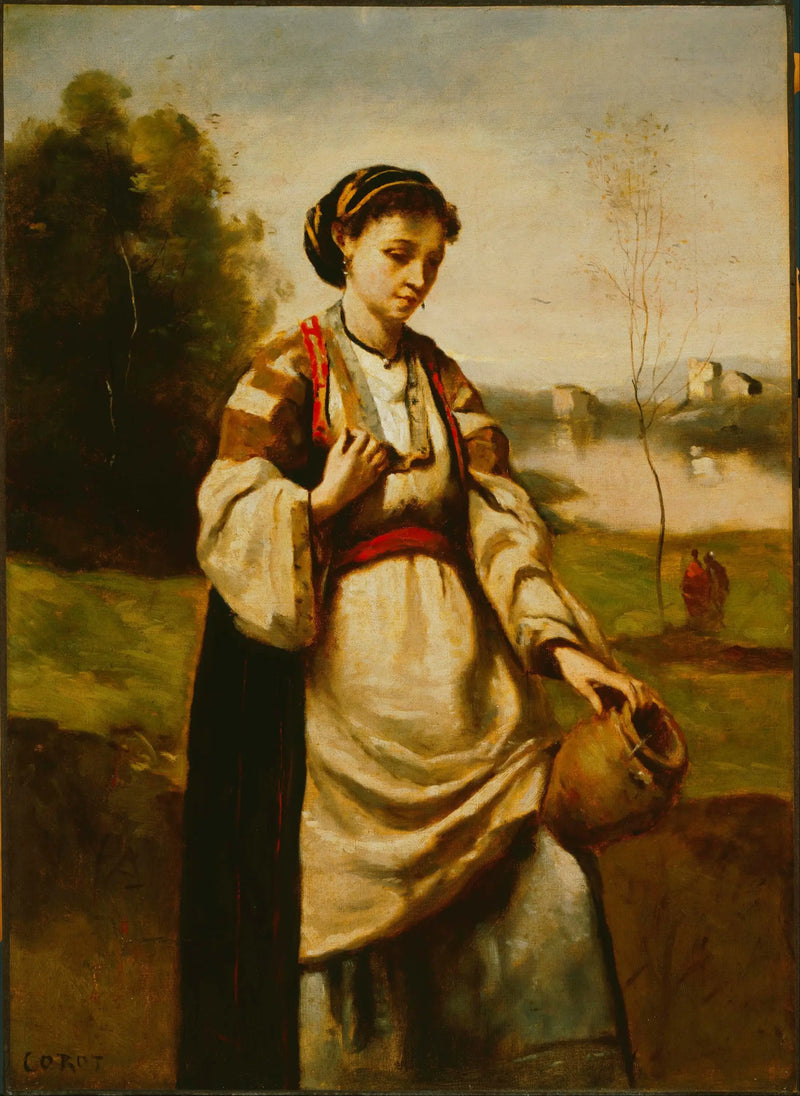 Vrouw met een waterkruik - Jean-Baptiste Camille Corot