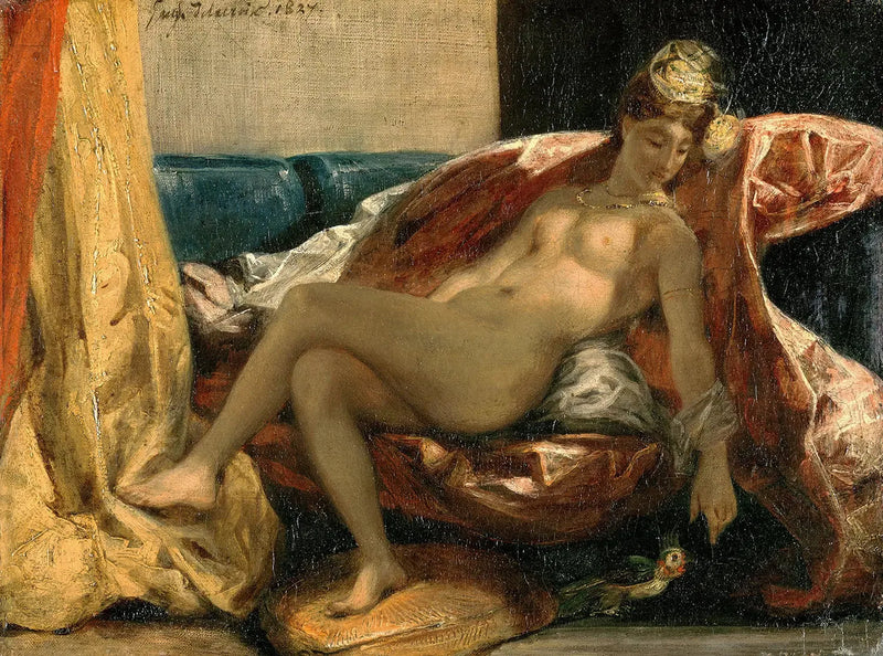 Vrouw die een papegaai aait - Eugène Delacroix