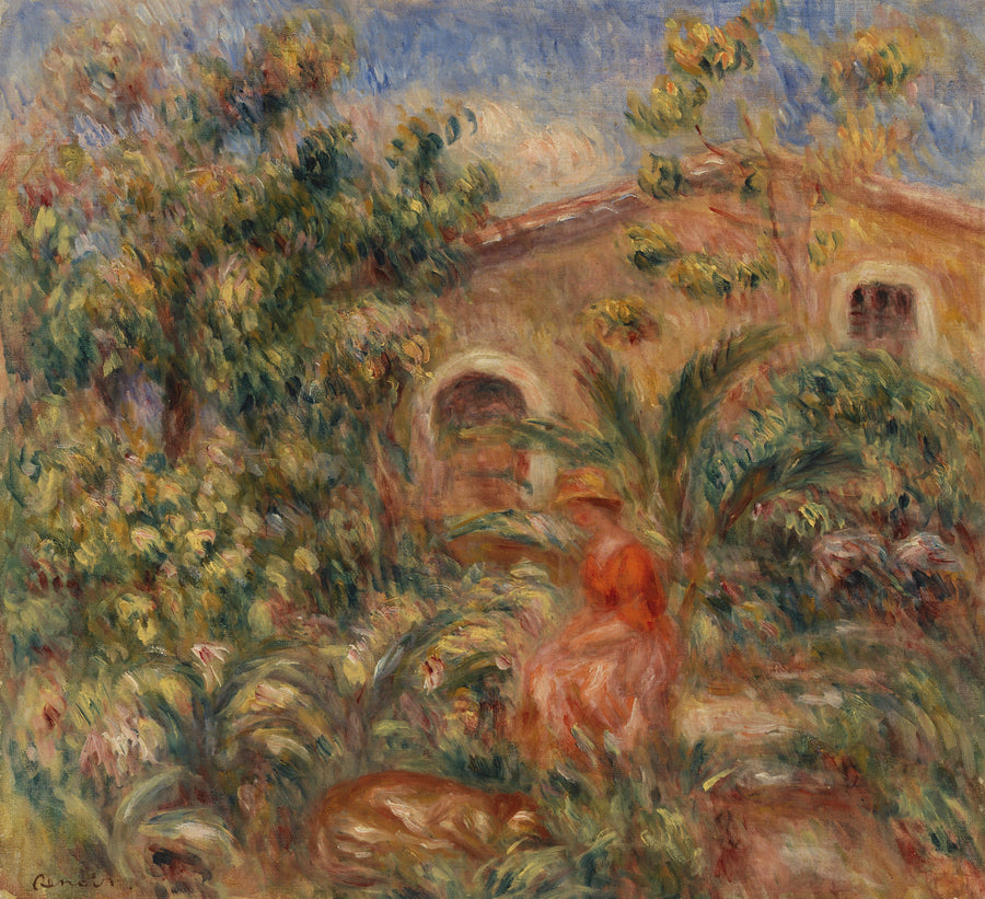 Landschap met vrouw en hond (Vrouw en hond in een landschap) - Pierre-Auguste Renoir