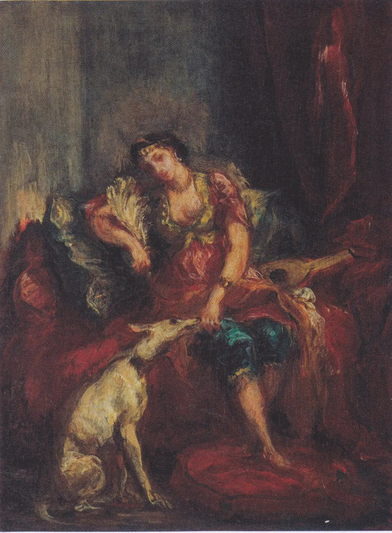 Vrouw van Alger met een greyhound - Eugène Delacroix