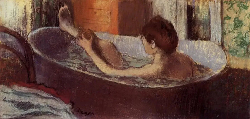 Vrouw in haar bad die haar been afdroogt - Edgar Degas