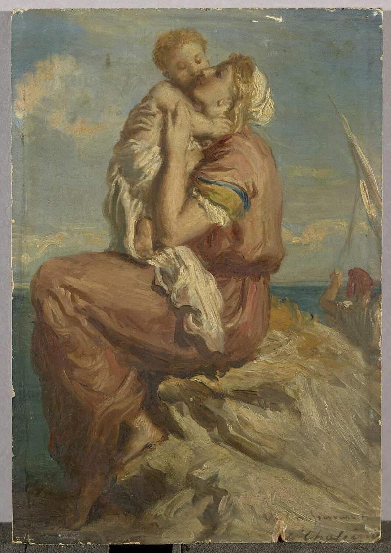 Vissersvrouw van Mola di Gaete die haar kind kust - Théodore Chassériau
