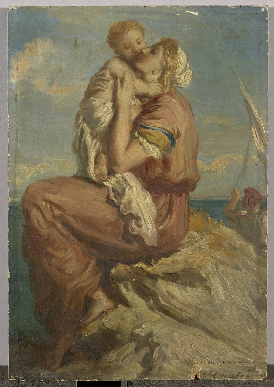 Vissersvrouw van Mola di Gaete die haar kind kust - Théodore Chassériau