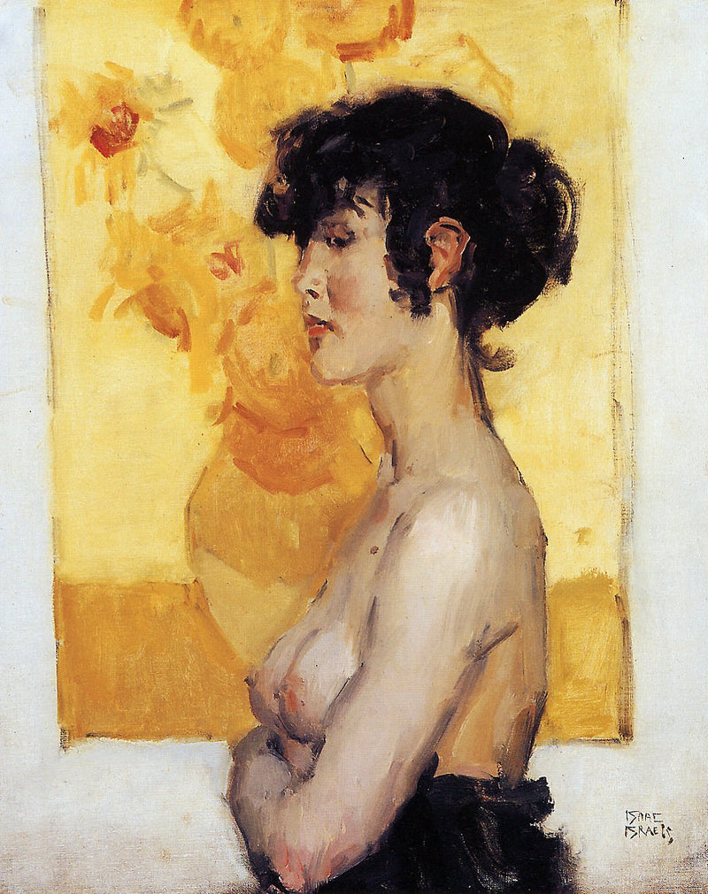Vrouw, zijaanzicht voor de Zonnebloemen van Van Gogh - Isaac Israëls