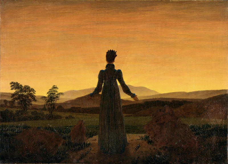 Vrouw voor de zonsondergang - Caspar David Friedrich