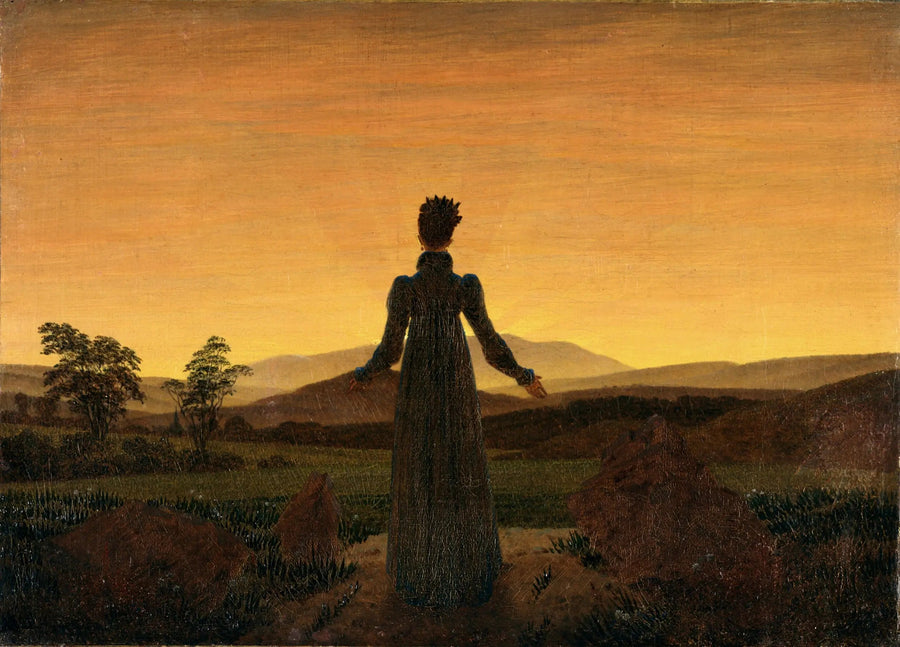 Vrouw voor de zonsondergang - Caspar David Friedrich