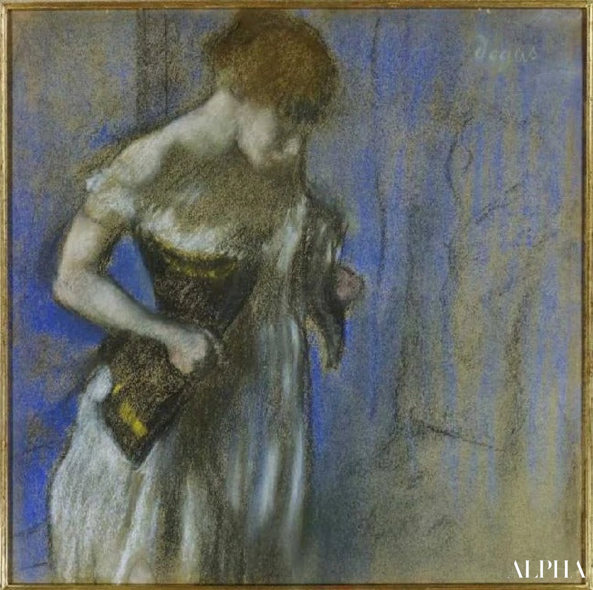 Vrouw in het vastmaken van haar korset - Edgar Degas - Reproducties van schilderijen en hoogwaardige schilderijen