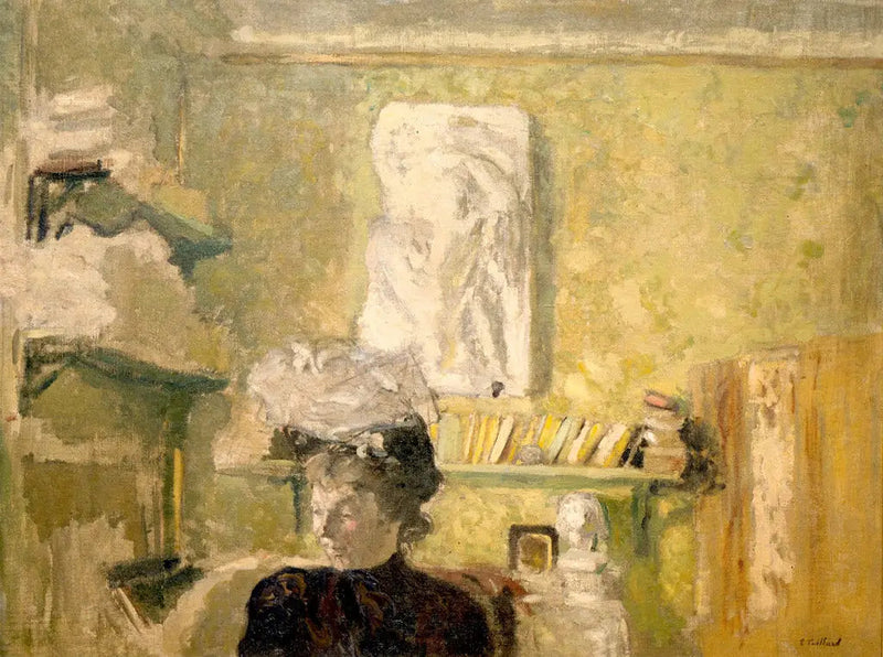 Vrouw met hoed voor een bas-reliëf - Édouard Vuillard