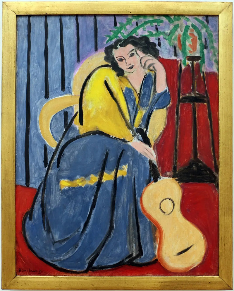 Vrouw in geel en blauw met gitaar - Henri Matisse