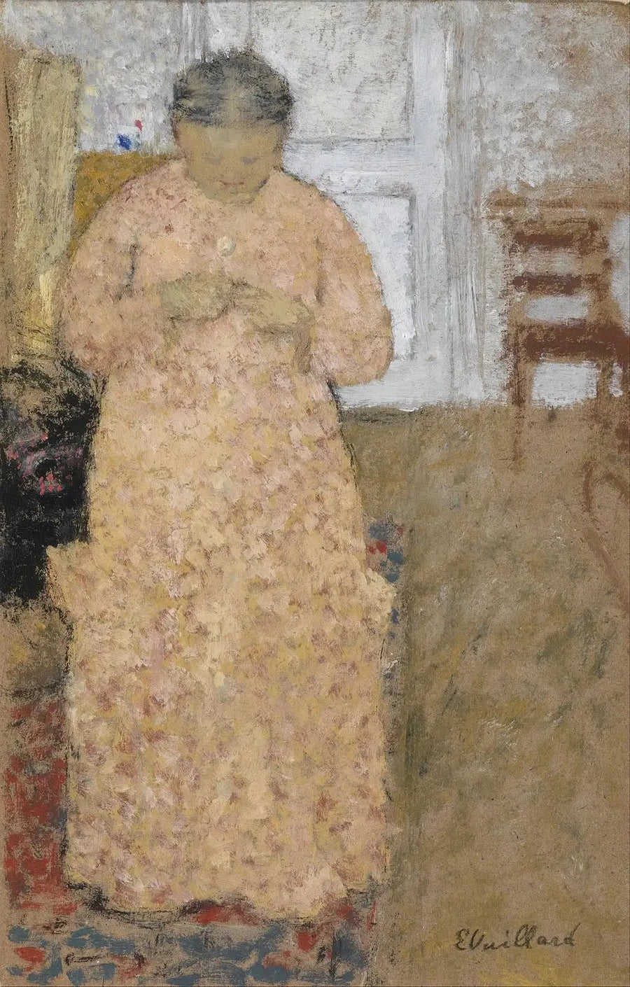 Vrouw in roze breiwerk - Édouard Vuillard