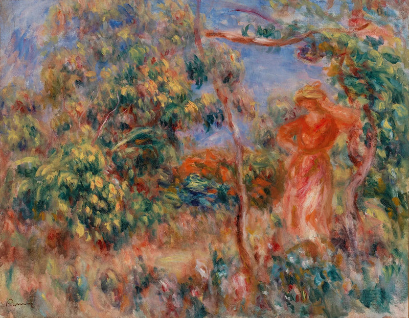 Vrouw in het rood in een landschap - Pierre-Auguste Renoir