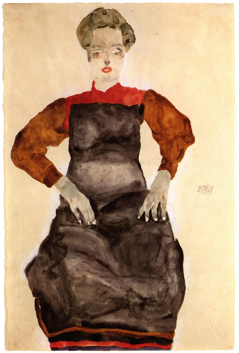 Vrouw in zwarte schort - Egon Schiele