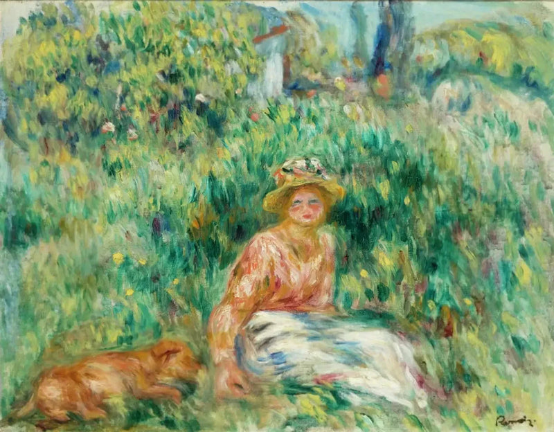 Vrouw en Rip in het gras - Pierre-Auguste Renoir