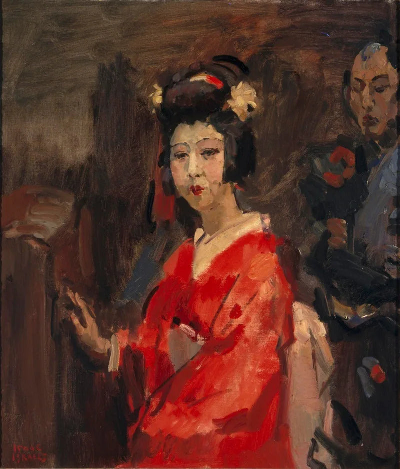 Japanse vrouw in rode kimono - Isaac Israëls