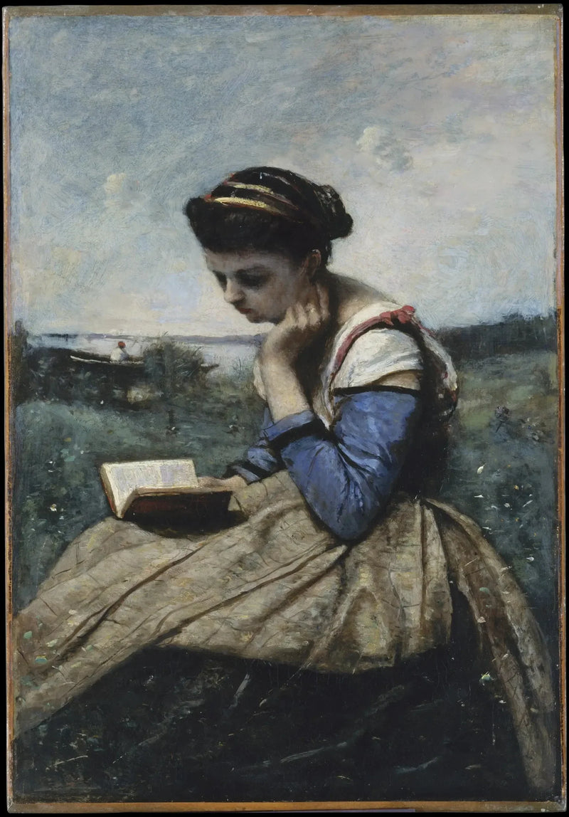 Vrouw die leest - Jean-Baptiste Camille Corot