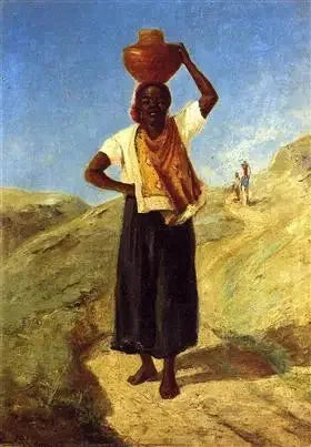 Zwarte Vrouw met een kruik op het hoofd - Camille Pissarro