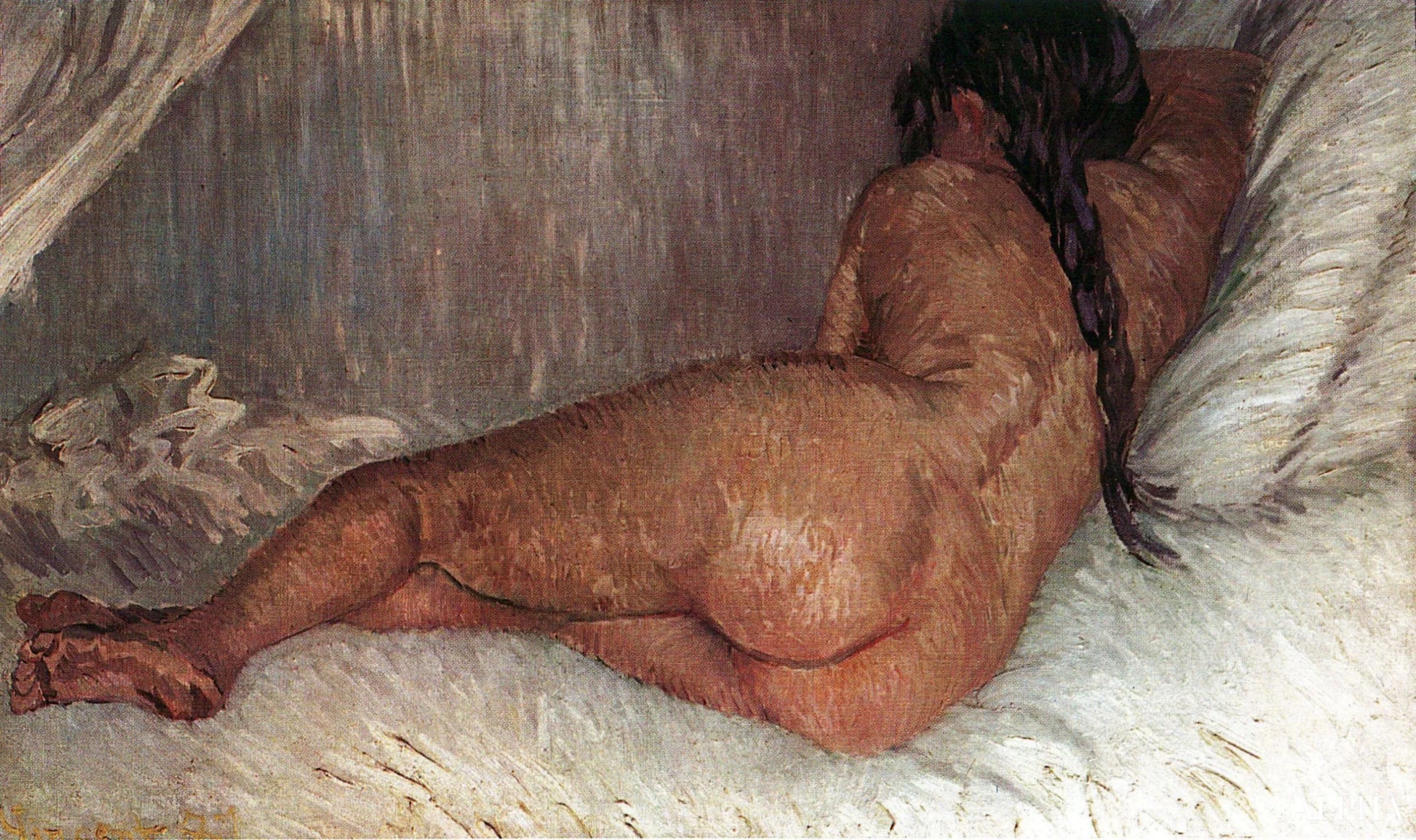 Naakte vrouw liggend, van achter - Van Gogh - Reproducties van schilderijen en hoogwaardige schilderijen