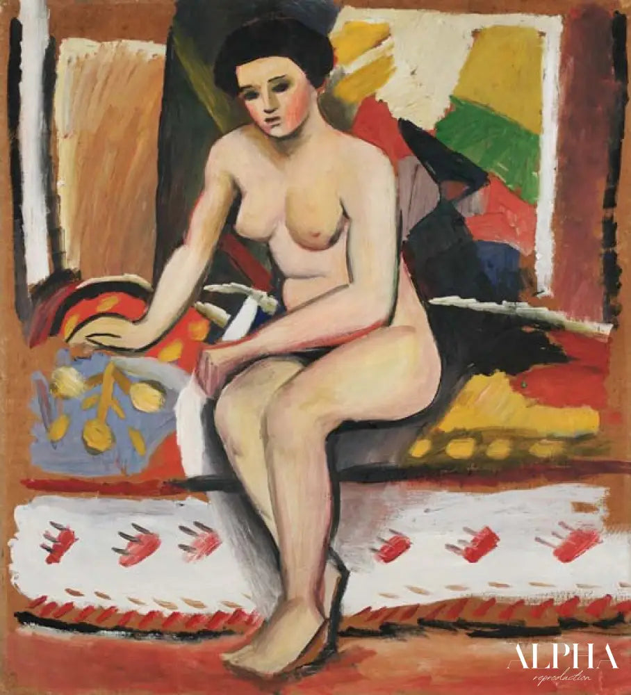 Femme nue assise - August Macke - Reproductions de tableaux et peintures haut de gamme