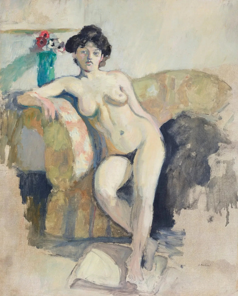 Naakte vrouw zittend op een bank - Édouard Vuillard