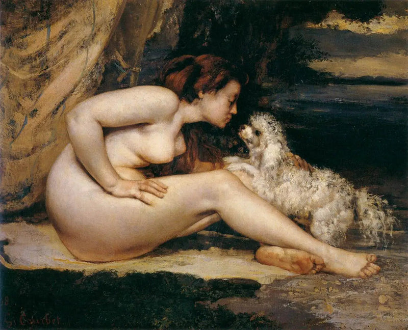 Naakte vrouw met hond - Gustave Courbet