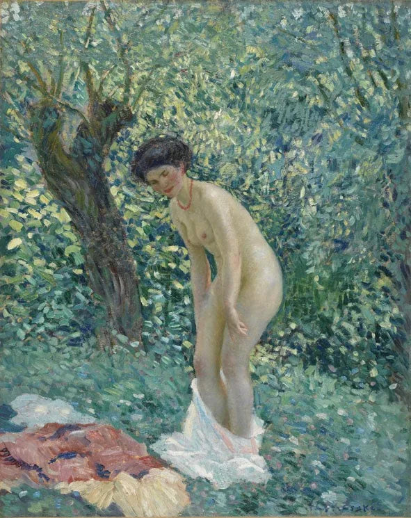 Naakte vrouw in een bosje - Frederick Carl Frieseke