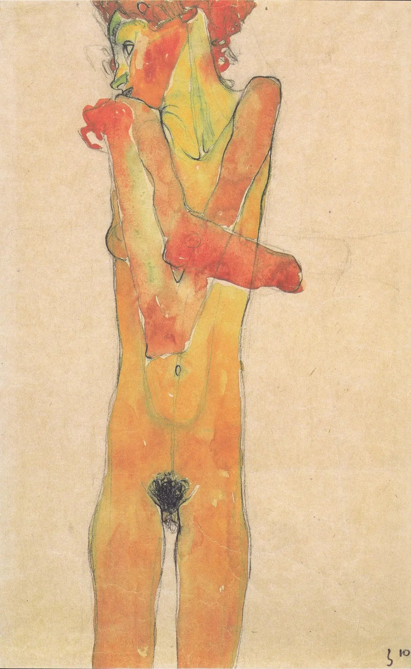 Naakte vrouw staand met gekruiste armen - Egon Schiele