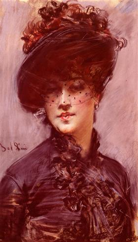 Vrouw met een zwarte hoed en sluier - Giovanni Boldini