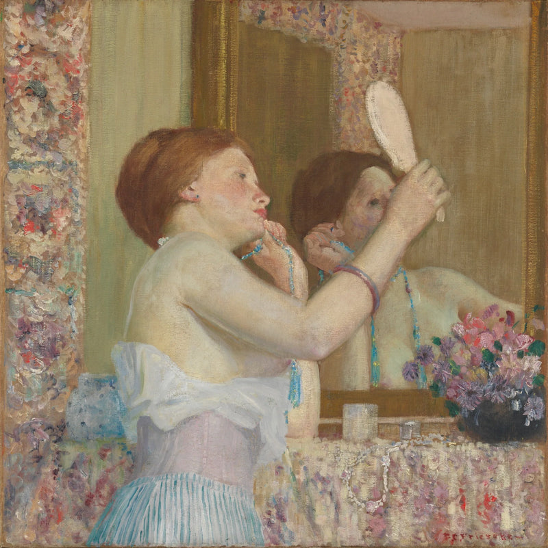 Vrouw die zichzelf bekijkt - Frederick Carl Frieseke