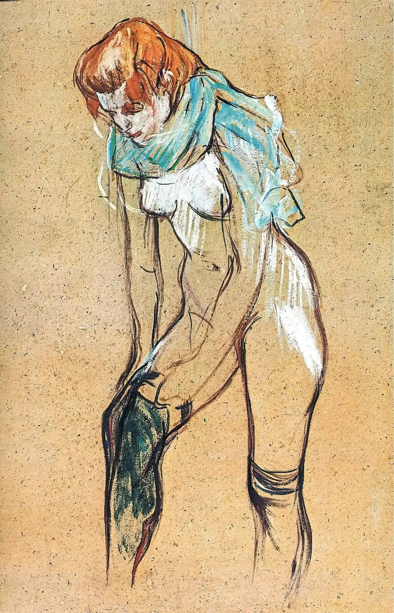 Vrouw die haar kous aantrekt - Henri de Toulouse-Lautrec