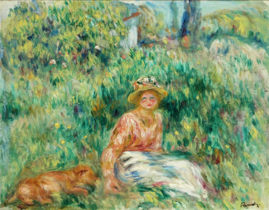 Vrouw en Rip in het gras - Pierre-Auguste Renoir