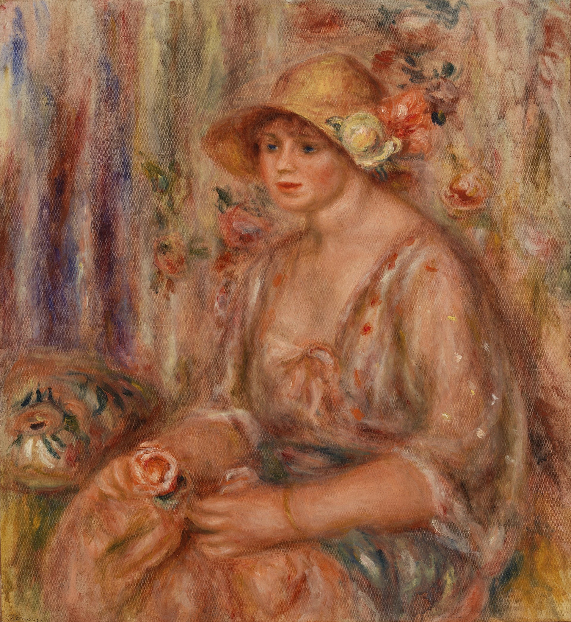 Femme en robe de mousseline de Renoir, 1917, Barnes Foundation BF145 – reproduction peinture à l’huile sur toile