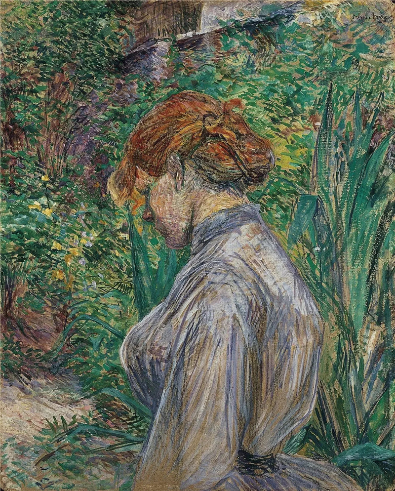 Roodharige vrouw zittend in de tuin van M. Forest - Henri de Toulouse-Lautrec
