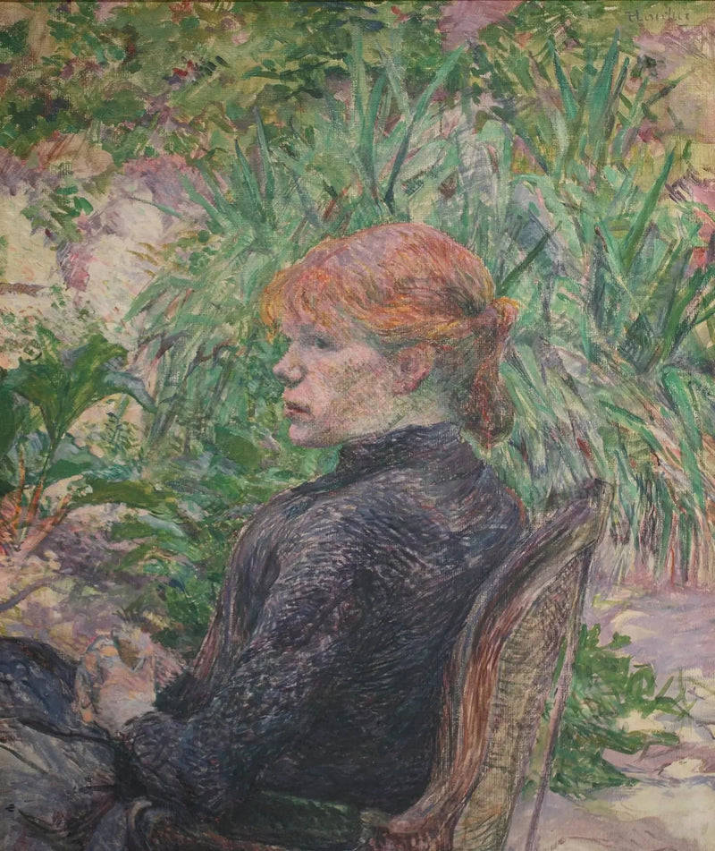 Roodharige vrouw zittend in de tuin van M. Forest - Henri de Toulouse-Lautrec