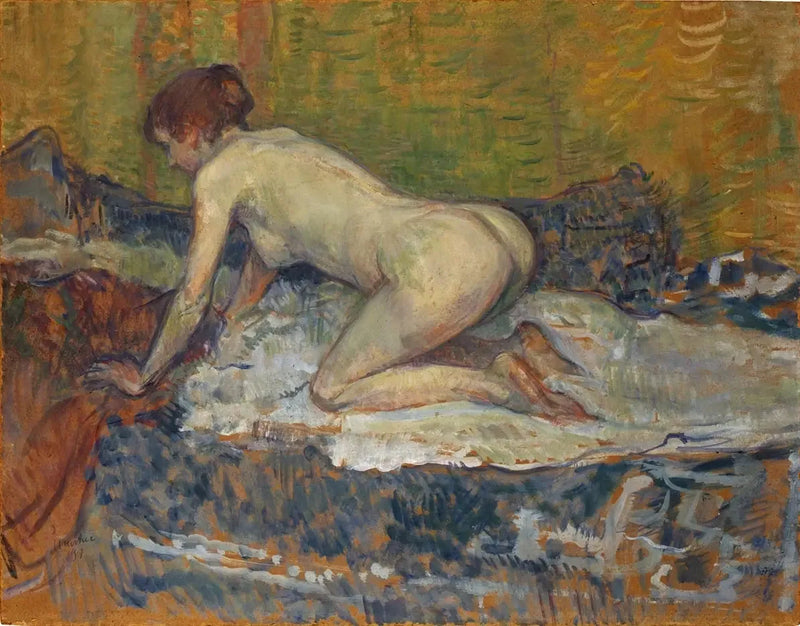 Roodharige vrouw in een hurkende positie - Henri de Toulouse-Lautrec