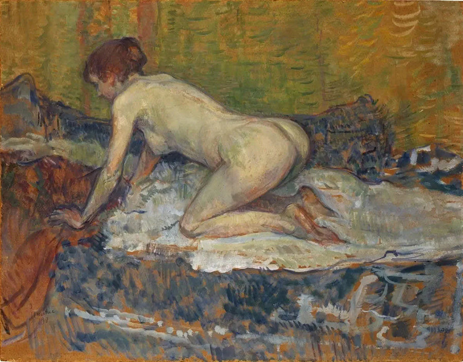 Roodharige vrouw in een hurkende positie - Henri de Toulouse-Lautrec