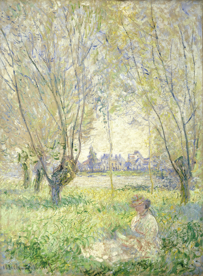 Vrouw zittend onder de wilgen (W613) - Claude Monet
